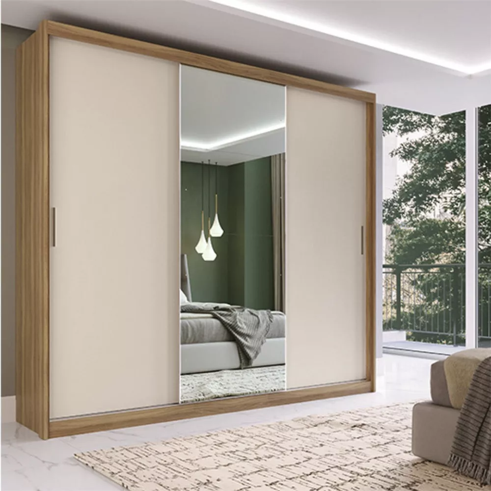 Image 0 of 6 of Guarda Roupa Casal MDF Demobile Dalila 3 Portas Com Espelho