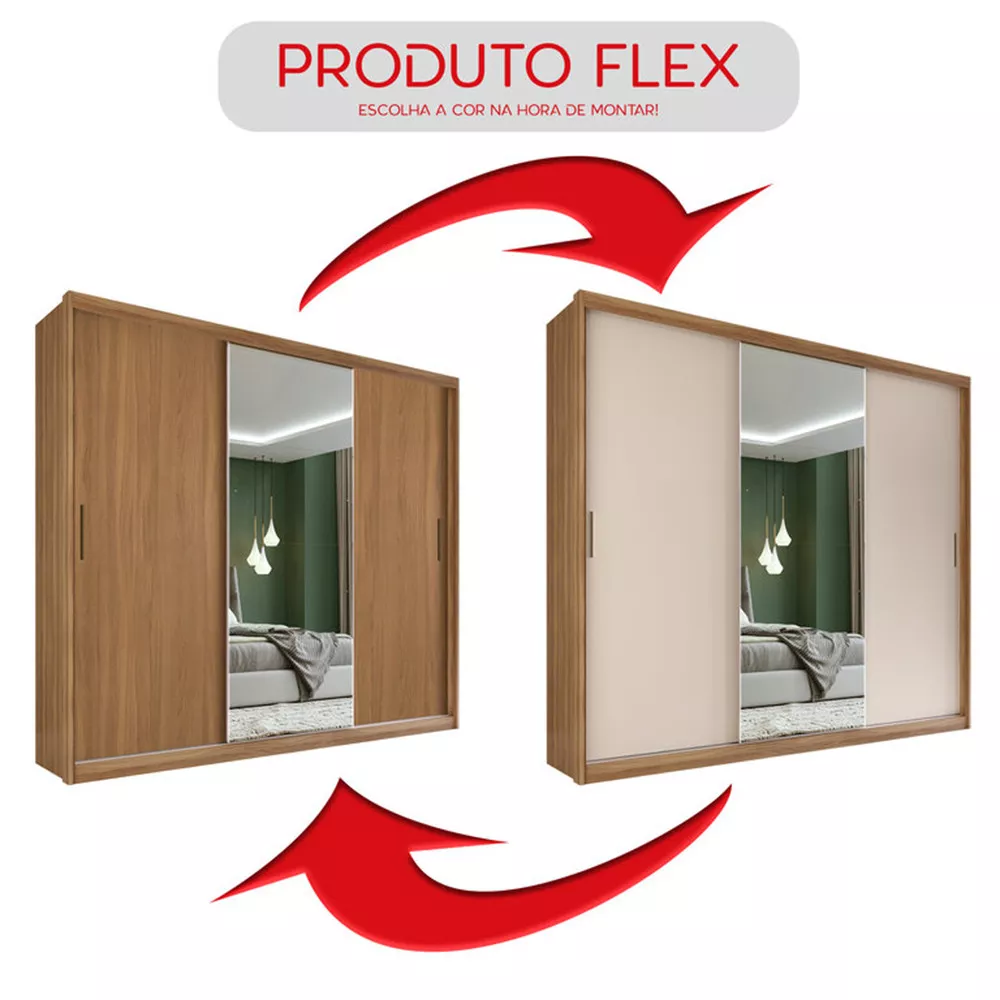 Image 3 of 6 of Guarda Roupa Casal MDF Demobile Dalila 3 Portas Com Espelho