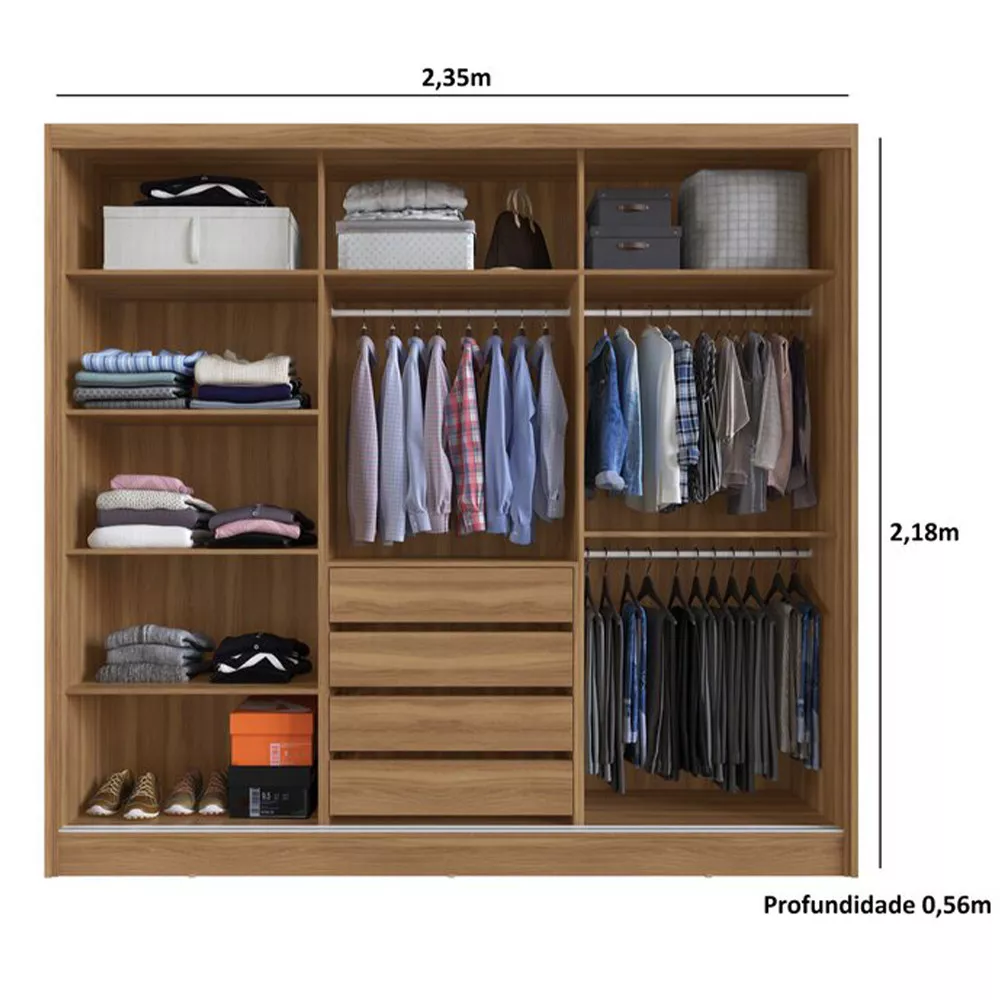 Image 4 of 6 of Guarda Roupa Casal MDF Demobile Dalila 3 Portas Com Espelho
