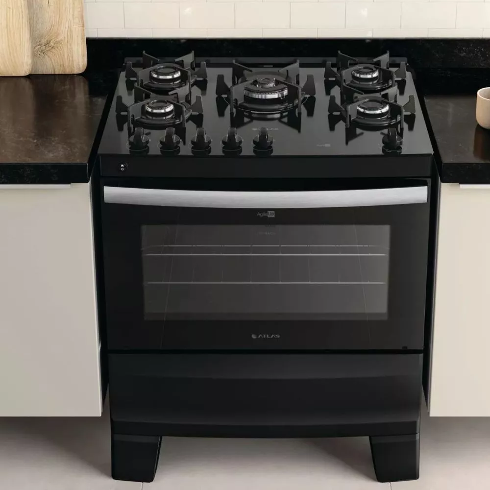 Fogão 5 Bocas com Mesa de Vidro Atlas Agile Up Glass New