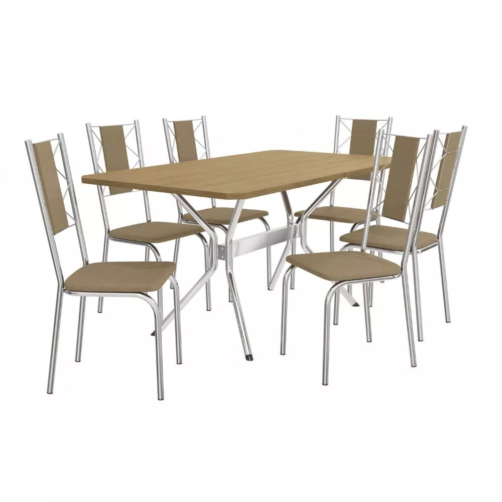 Conjunto de mesa 1,60m 6 cadeiras cromadas Kappesberg
