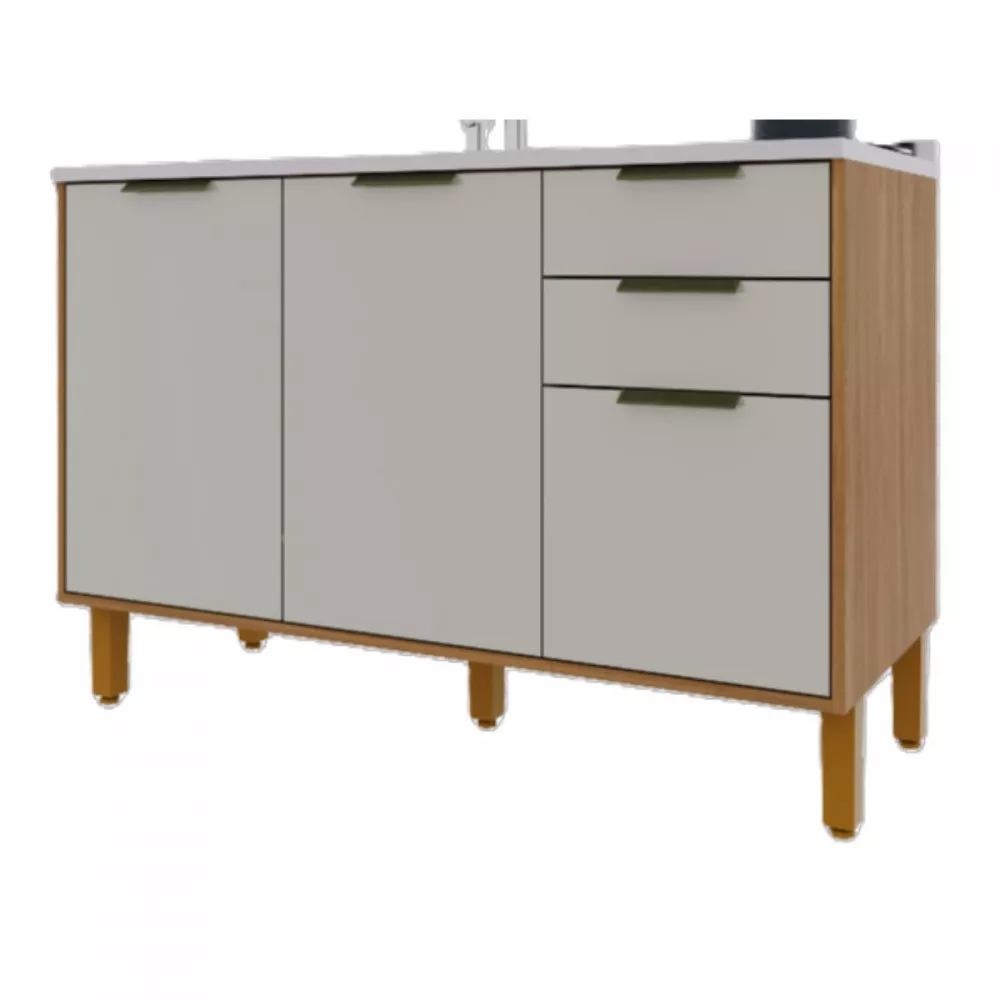 Balcão Cozinha Para Pia 3 Portas 2 Gavetas 1,20cm Paris Indekes