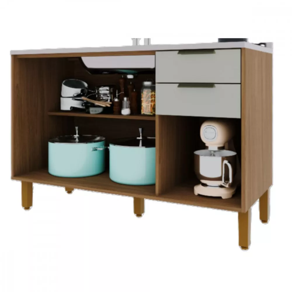 Balcão Cozinha Para Pia 3 Portas 2 Gavetas 1,20cm Paris Indekes