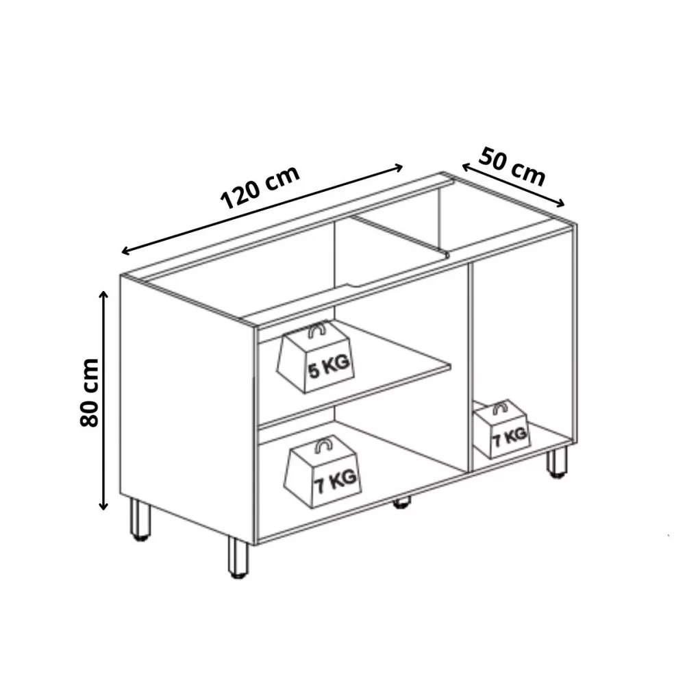 Balcão Cozinha Para Pia 3 Portas 2 Gavetas 1,20cm Paris Indekes