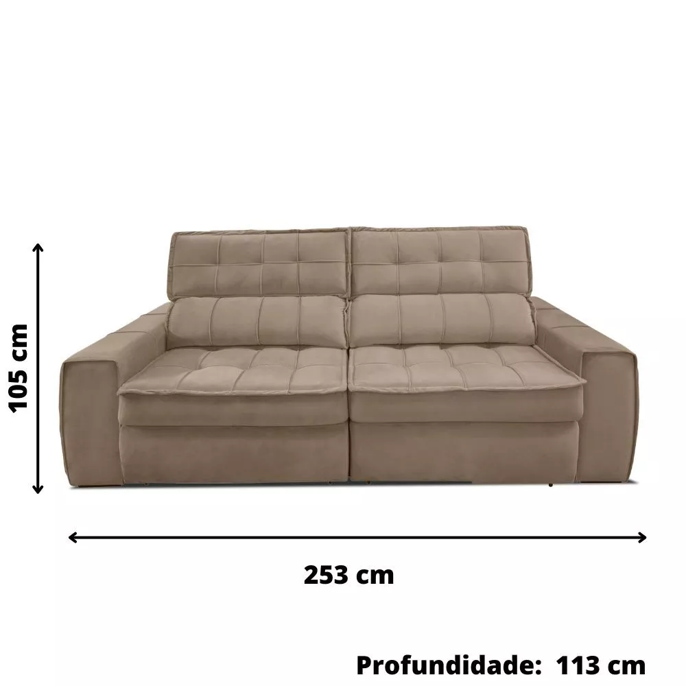 Sofá 254 cm 3 Lugares  Retrátil Reclinável Matielo América