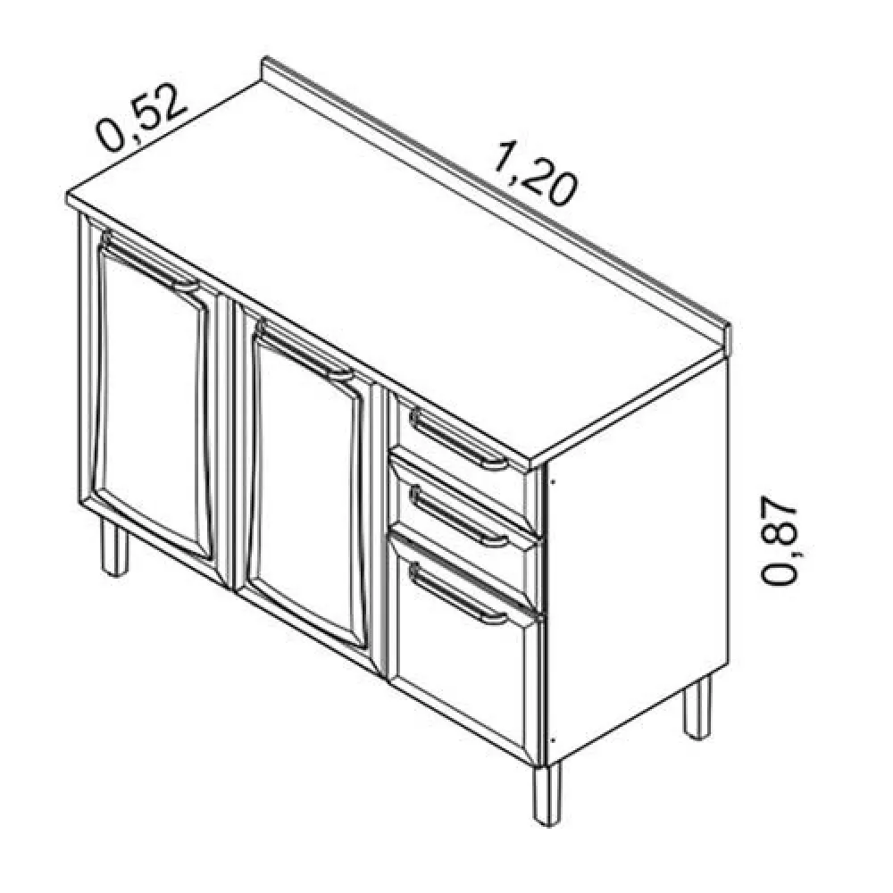 Balcão Tarsila 3 Portas 2 Gavetas com Tampo Itatiaia