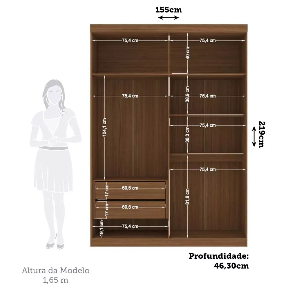 Guarda Roupa Solteiro 4 Portas Flex Buriti Santos Andirá
