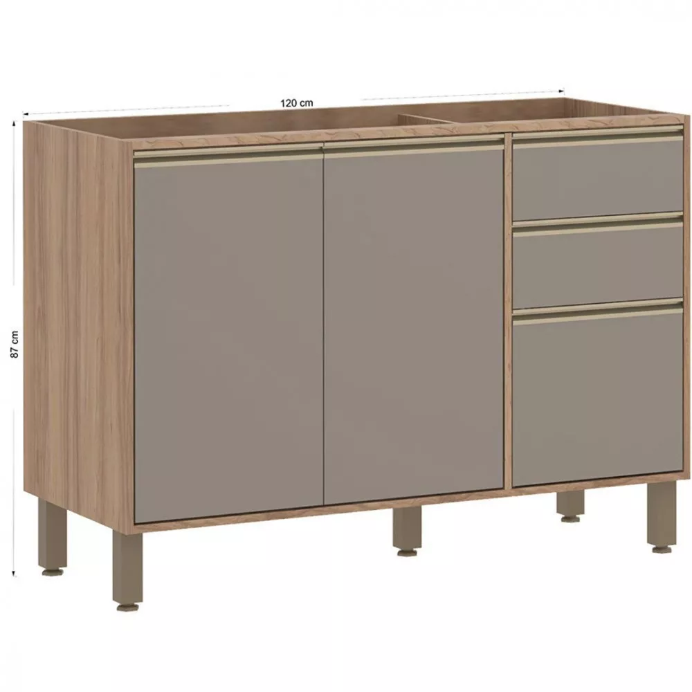 Balcão Luciane Yara 2 Portas 3 Gavetas sem Tampo 120 cm 1304/199