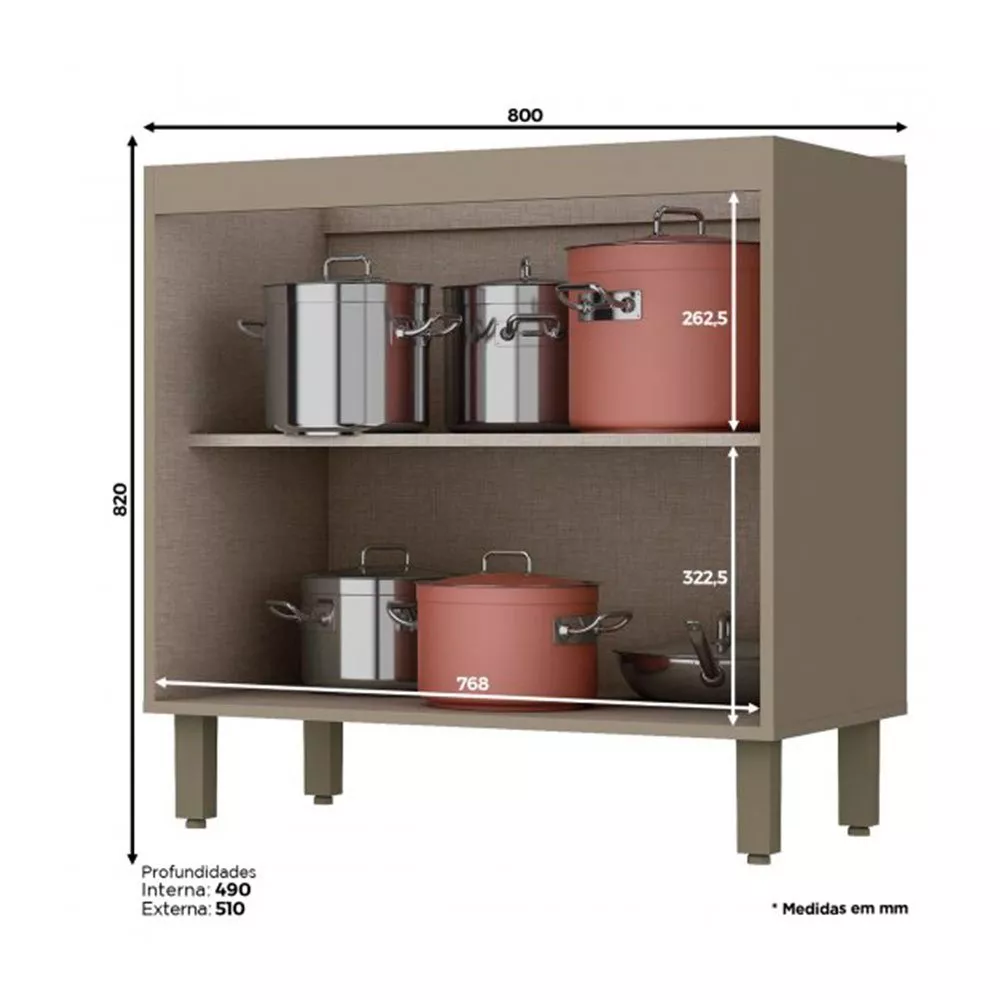 Balcão para Cozinha 2 Portas Henn 80 cm