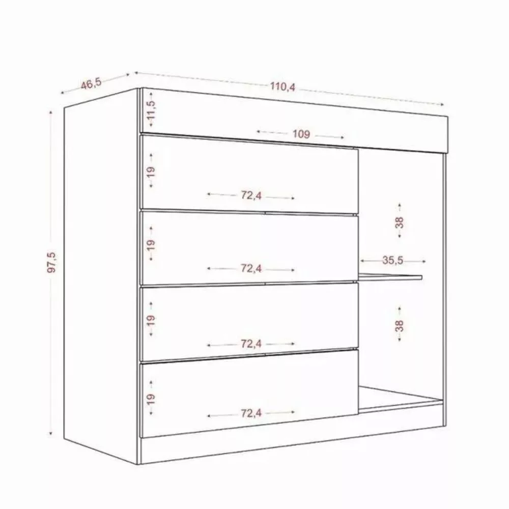 Cômoda Aramóveis  1 Porta 5 Gavetas com Porta Joia