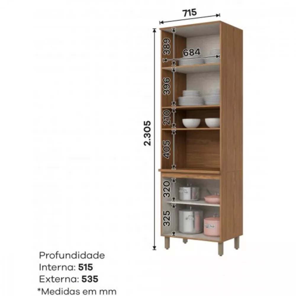 Paneleiro Torre Quente 1 Forno 4 portas Requinte Henn 71,5