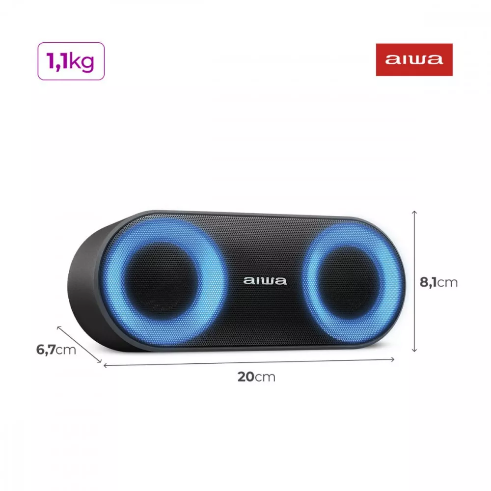 Caixa De Som Speaker Aiwa Bluetooth Luzes Multicores IP65 AWS-SP-01