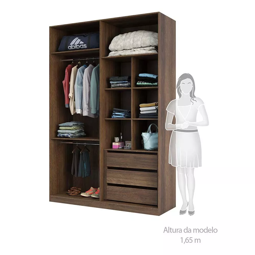 Guarda Roupas de Canto Closet Aberto 3 Módulos com 3 Gavetas 5 Cabideiros Prime Luciane Móveis
