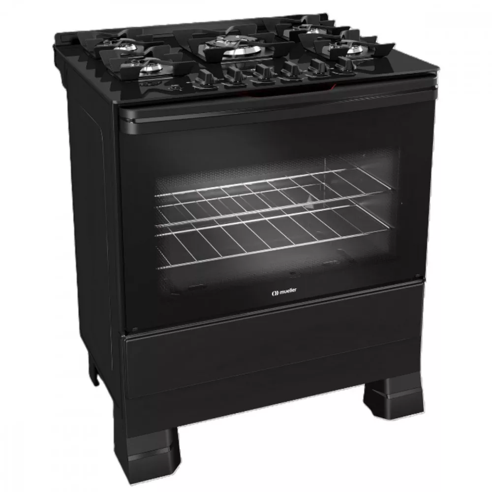 Fogão Mueller 5 Bocas Com Mesa De Vidro E Grades De Ferro