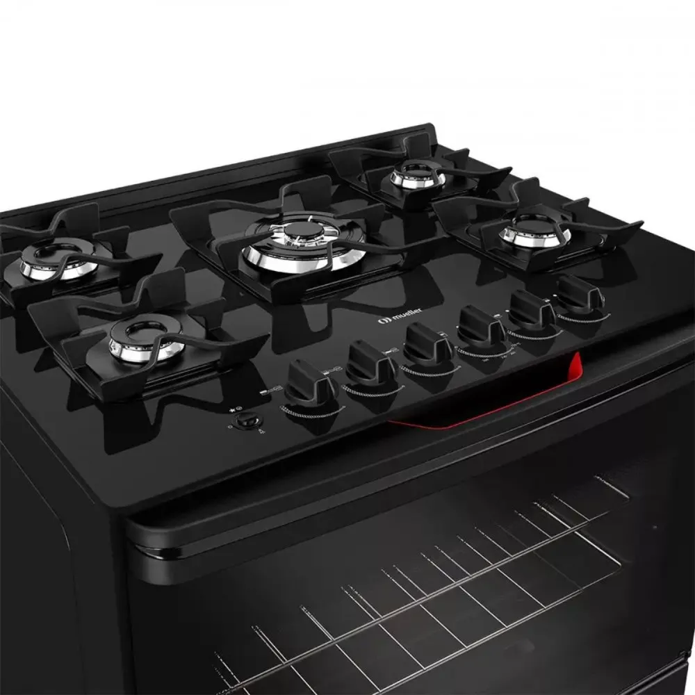 Fogão Mueller 5 Bocas Com Mesa De Vidro E Grades De Ferro
