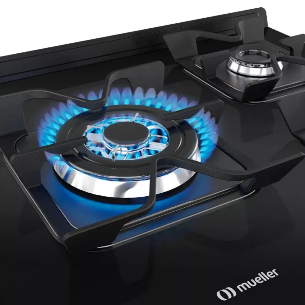 Fogão Mueller 5 Bocas Com Mesa De Vidro E Grades De Ferro