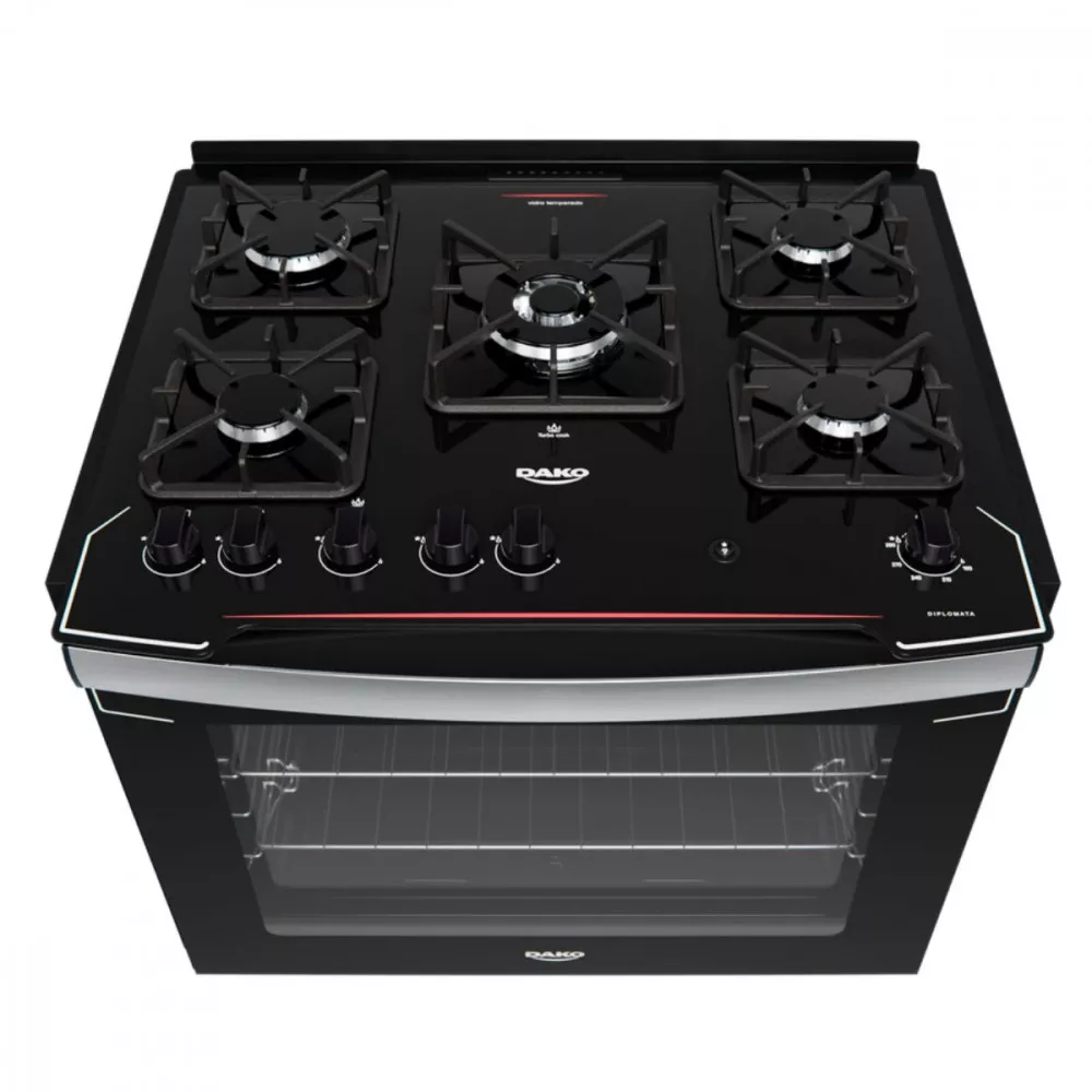 Fogão de Embutir 5 Bocas Dako com Mesa de Vidro Diplomata