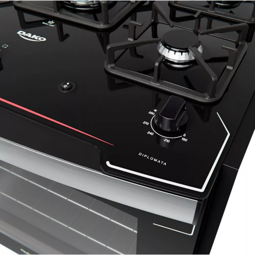 Fogão de Embutir 5 Bocas Dako com Mesa de Vidro Diplomata