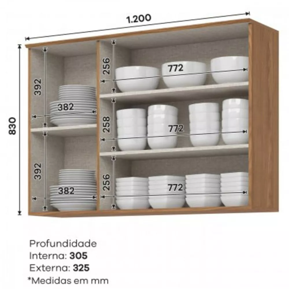 Armário Aéreo 3 Portas 1.20cm Requinte Henn