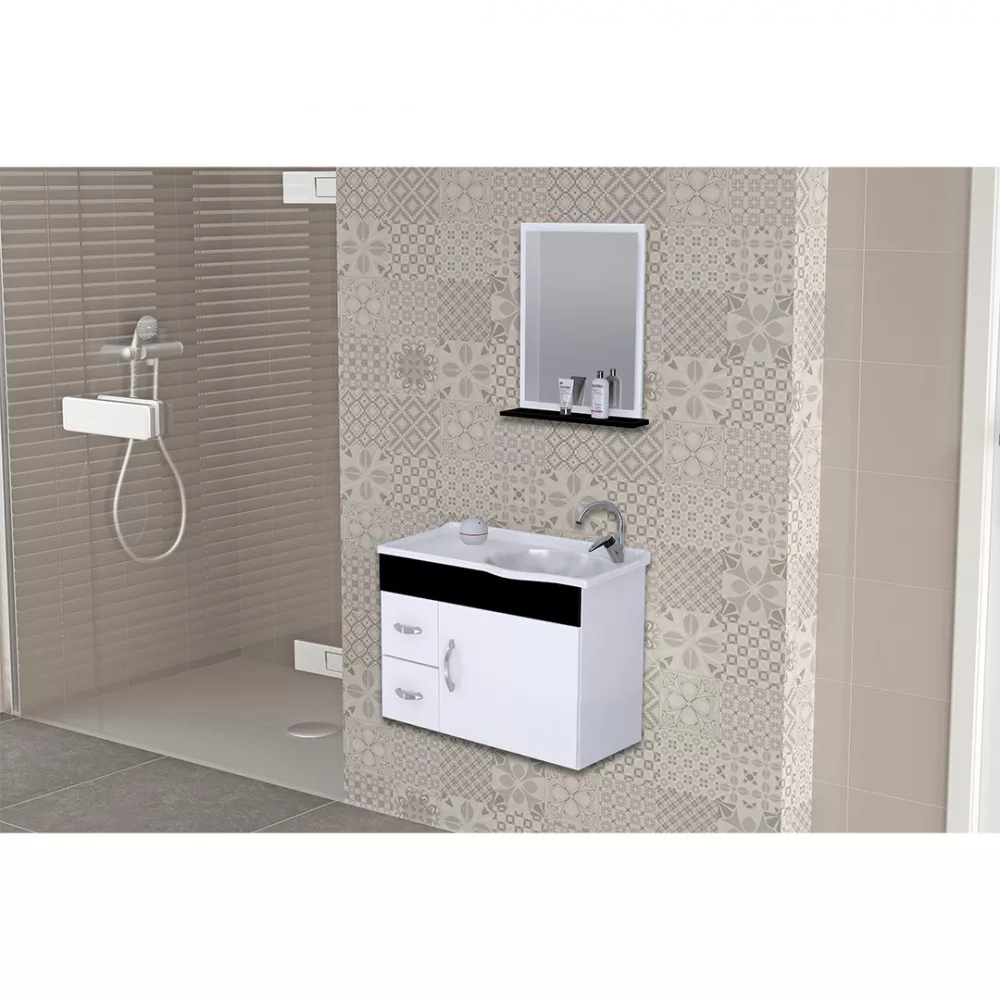 Kit Banheiro Rorato Siena Armário Suspenso Com Pia E Espelho Semi Montado