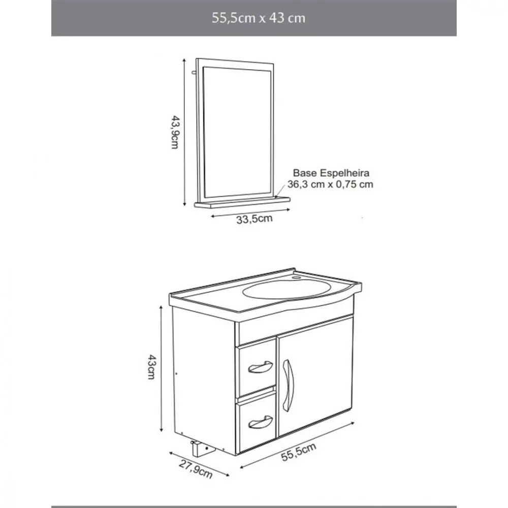 Kit Banheiro Rorato Siena Armário Suspenso Com Pia E Espelho Semi Montado