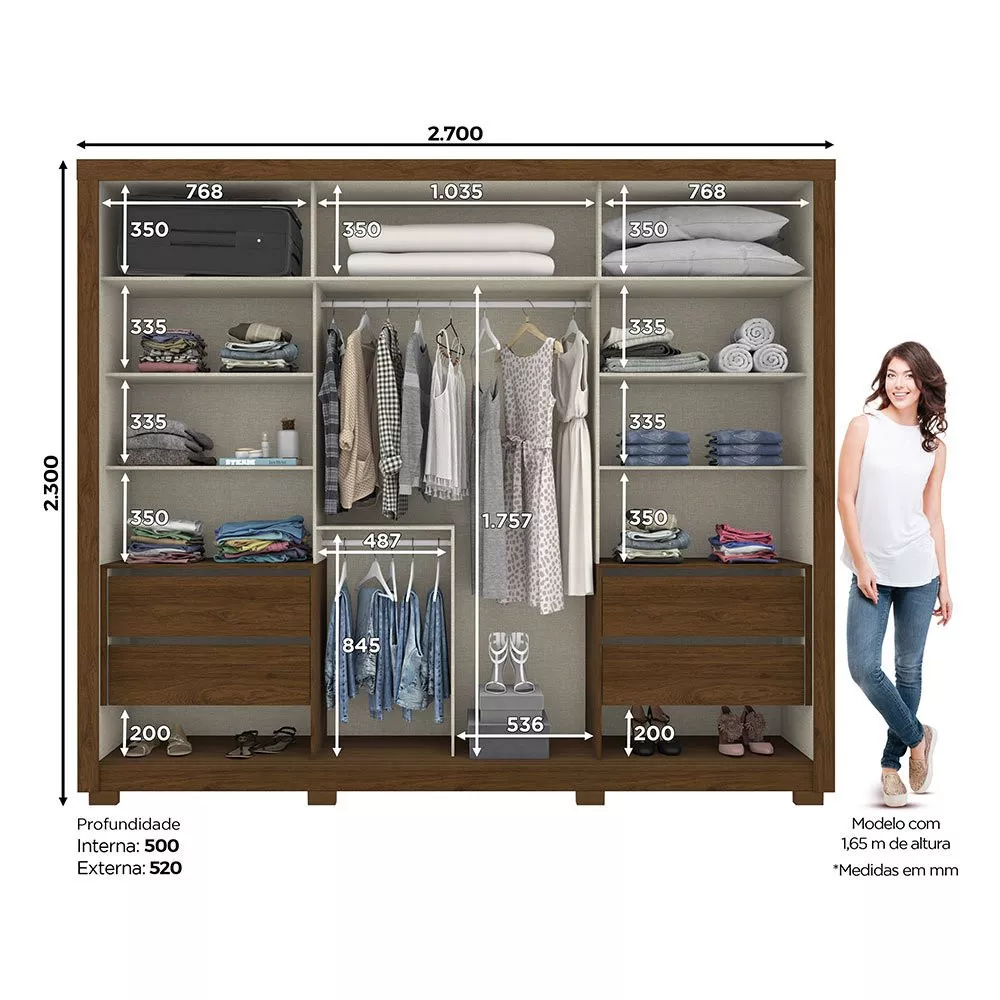 Guarda Roupa Casal Henn 2 Portas de Correr 4 Gavetas Thor