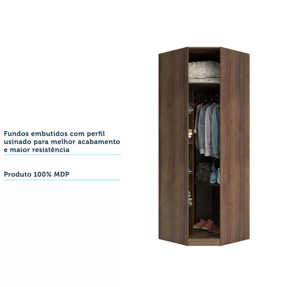 Guarda Roupa Closet Aberto Canto Diagonal 5 Prateleiras 1 Cabideiro 83,8cm Prime Luciane Móveis