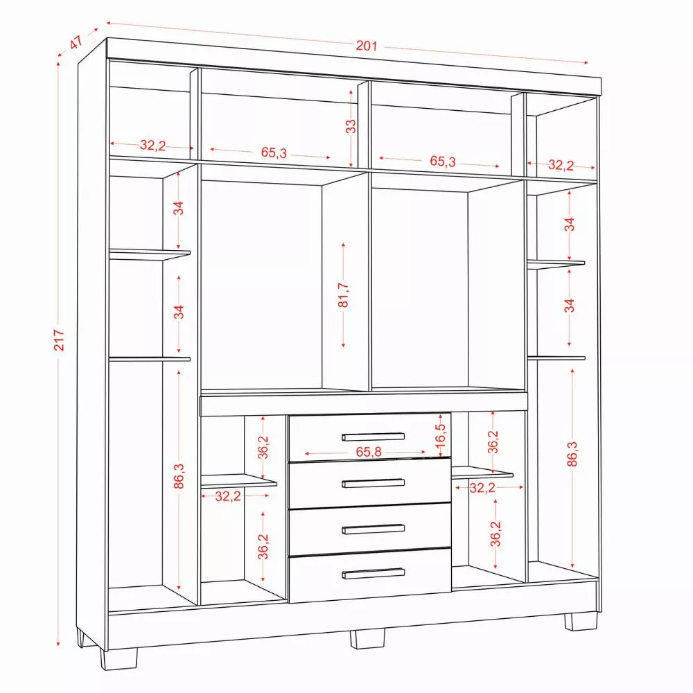 Guarda Roupa Napoli 8 Portas 4 Gavetas Com Espelho Aramoveis
