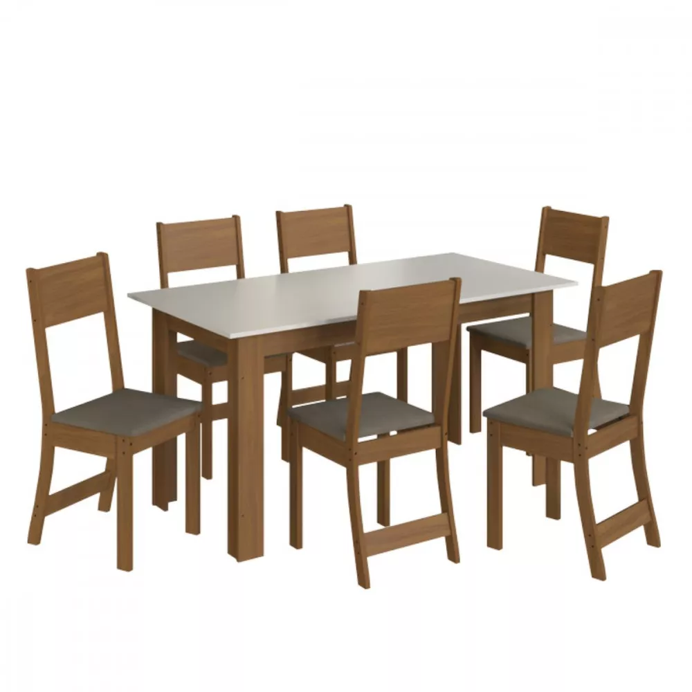 Conjunto De Mesa 1,50cm Belgica Com 6 Cadeiras Indekes