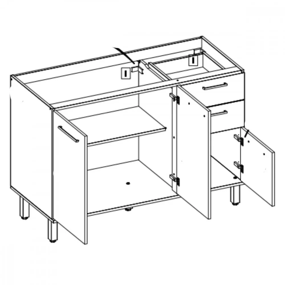 Balcão 3 Portas 2 Gavetas Sem Tampo 1,20cm Luciane Isis