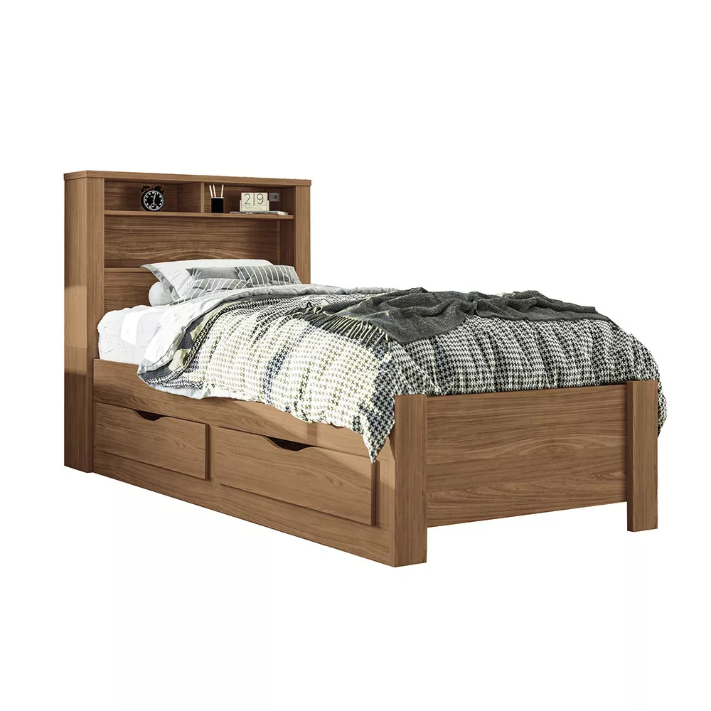 Cama de Solteiro com 2 Gavetas e Baú Invicta Santos Andirá