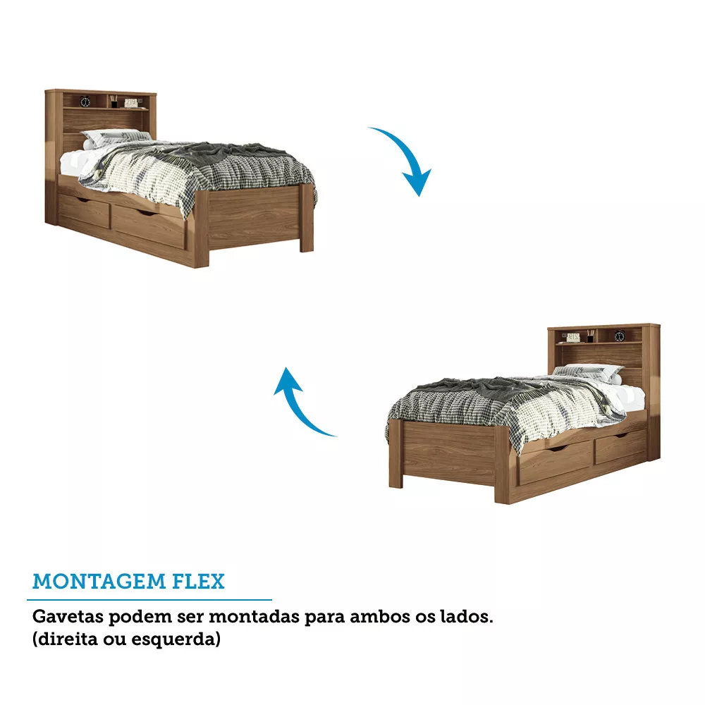 Cama de Solteiro com 2 Gavetas e Baú Invicta Santos Andirá