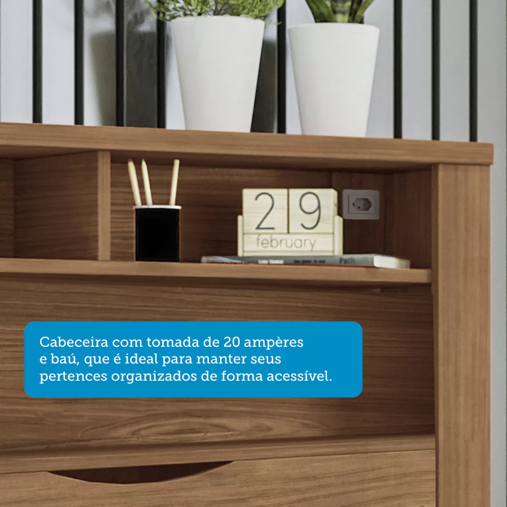 Cama de Solteiro com 2 Gavetas e Baú Invicta Santos Andirá