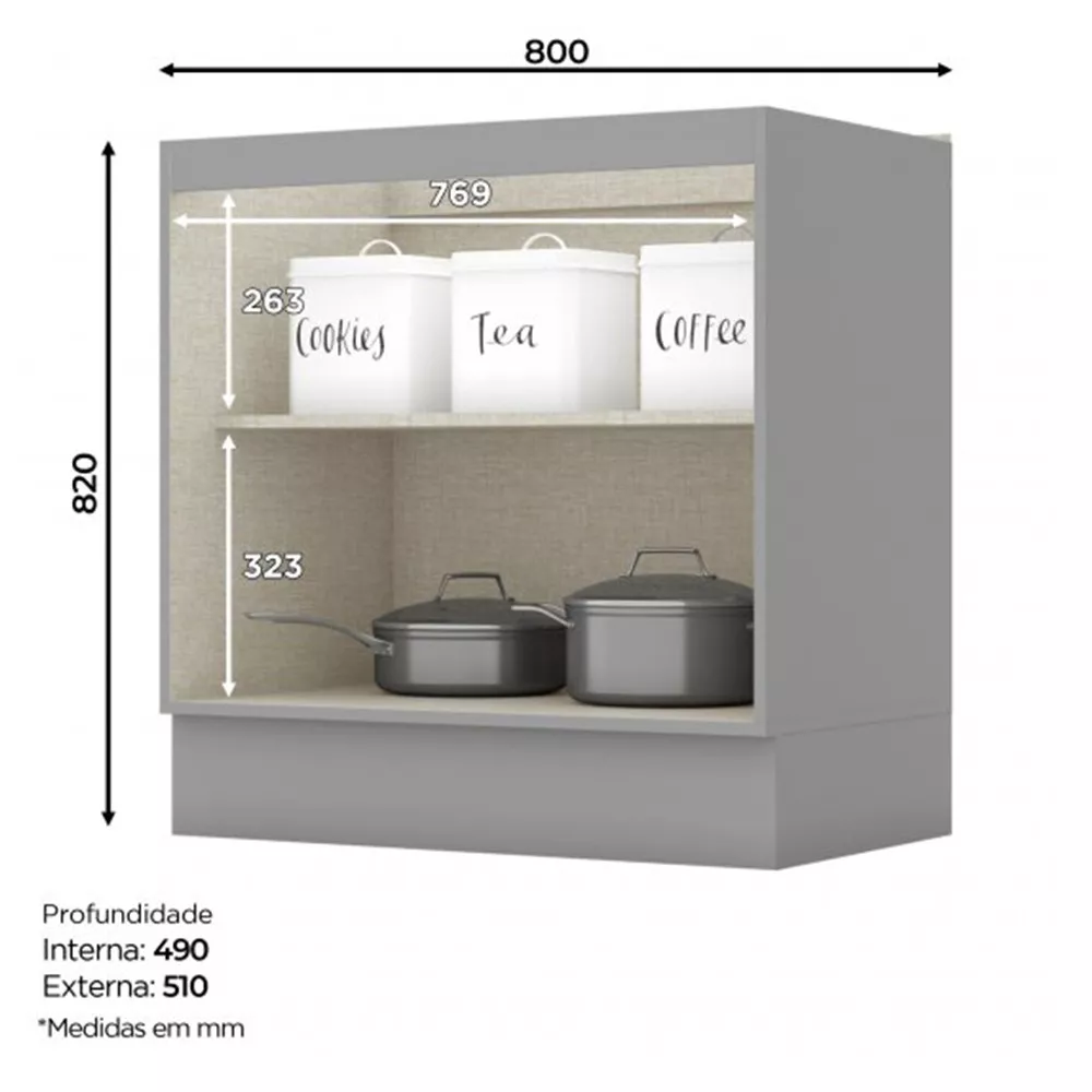 Balcão de Cozinha Henn Americana 80 cm sem Tampo 2 Portas - C355-05