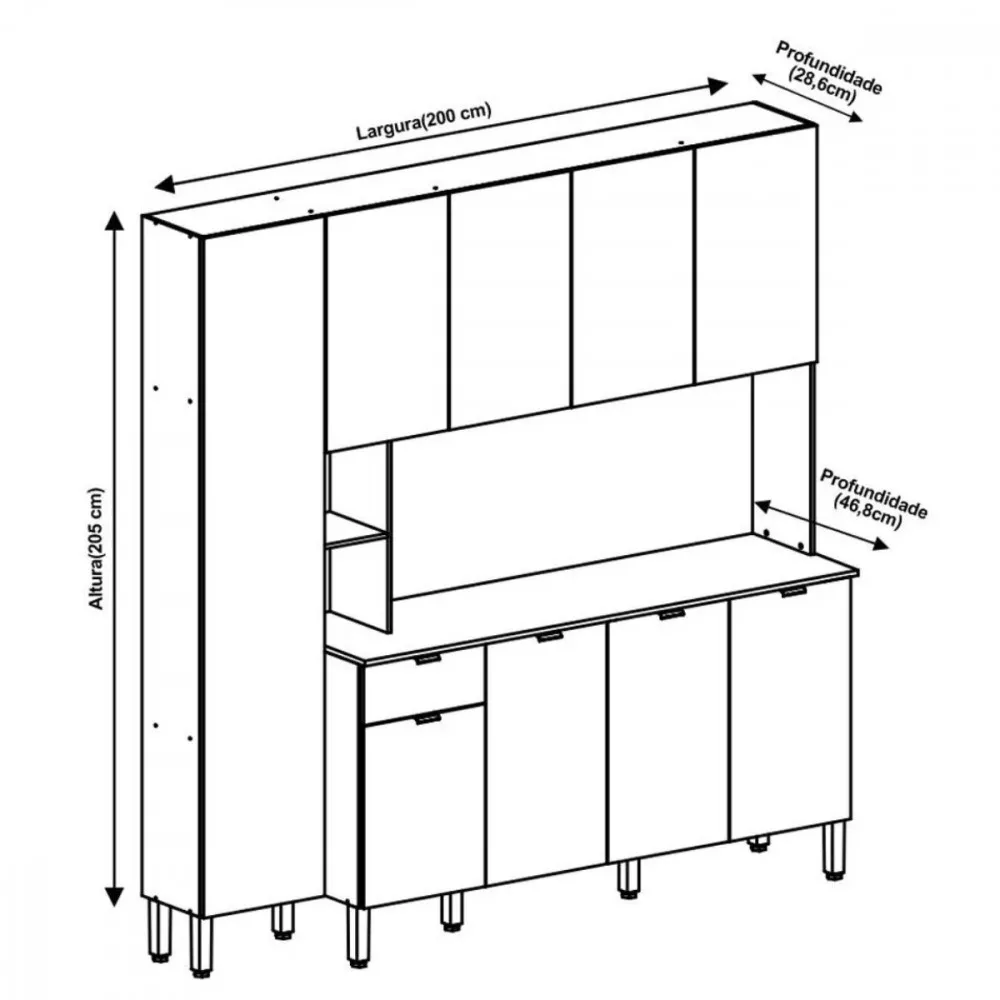 Cozinha Compacta Pulse Com Tampo 9 Portas 1 Gavetas Kits Paraná