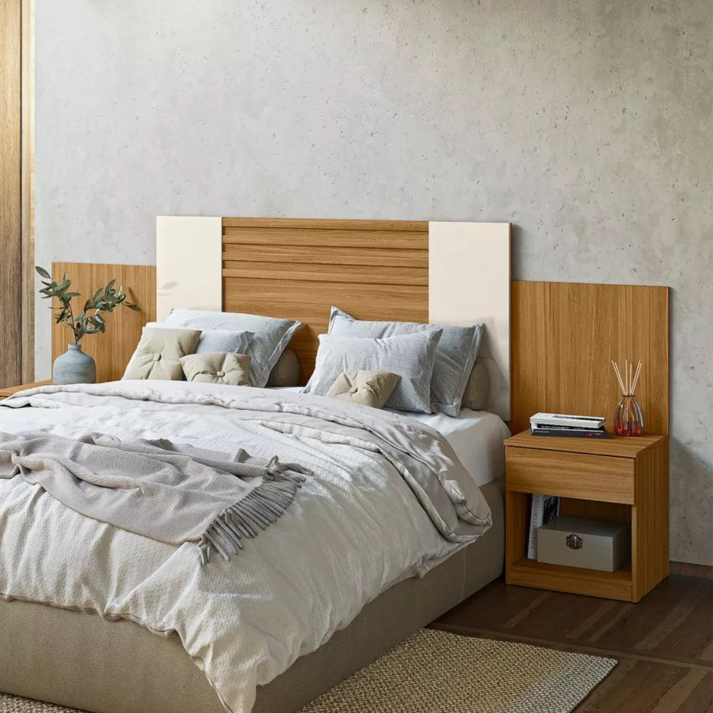 Image 1 of 9 of Cabeceira Araguaia Com Mesa de Cabeceira e 2 gavetas Flex Moval