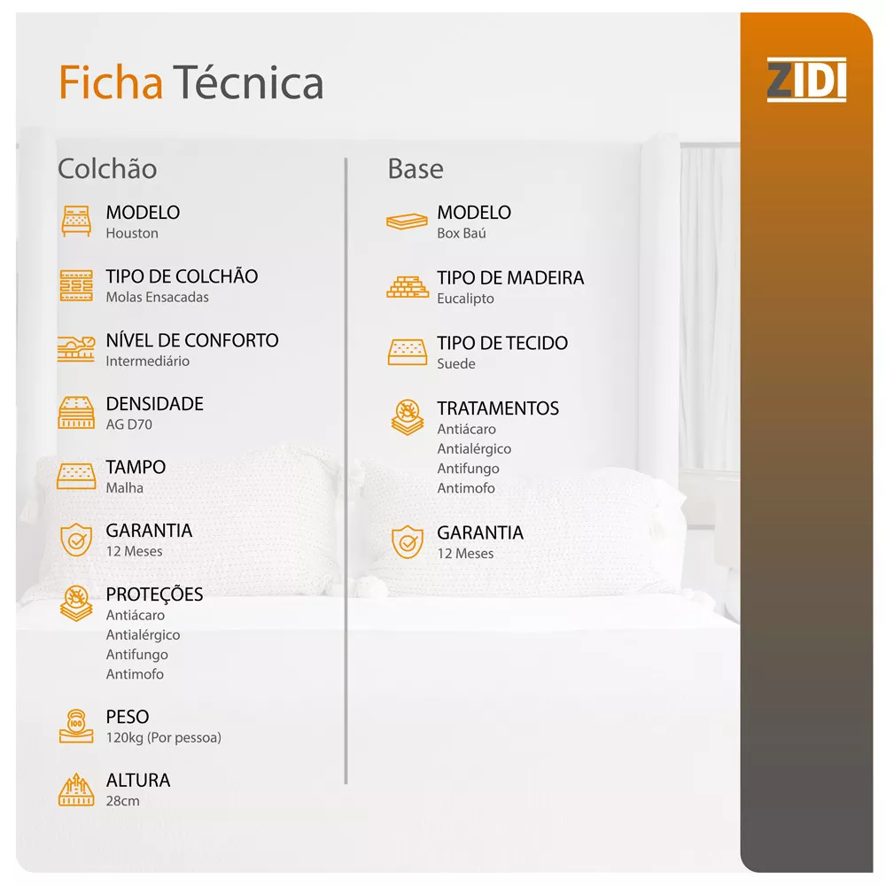 Cama Box Baú Queen Preto + Colchão Molas Ensacadas Houston Pillow Inn 158x198x70cm