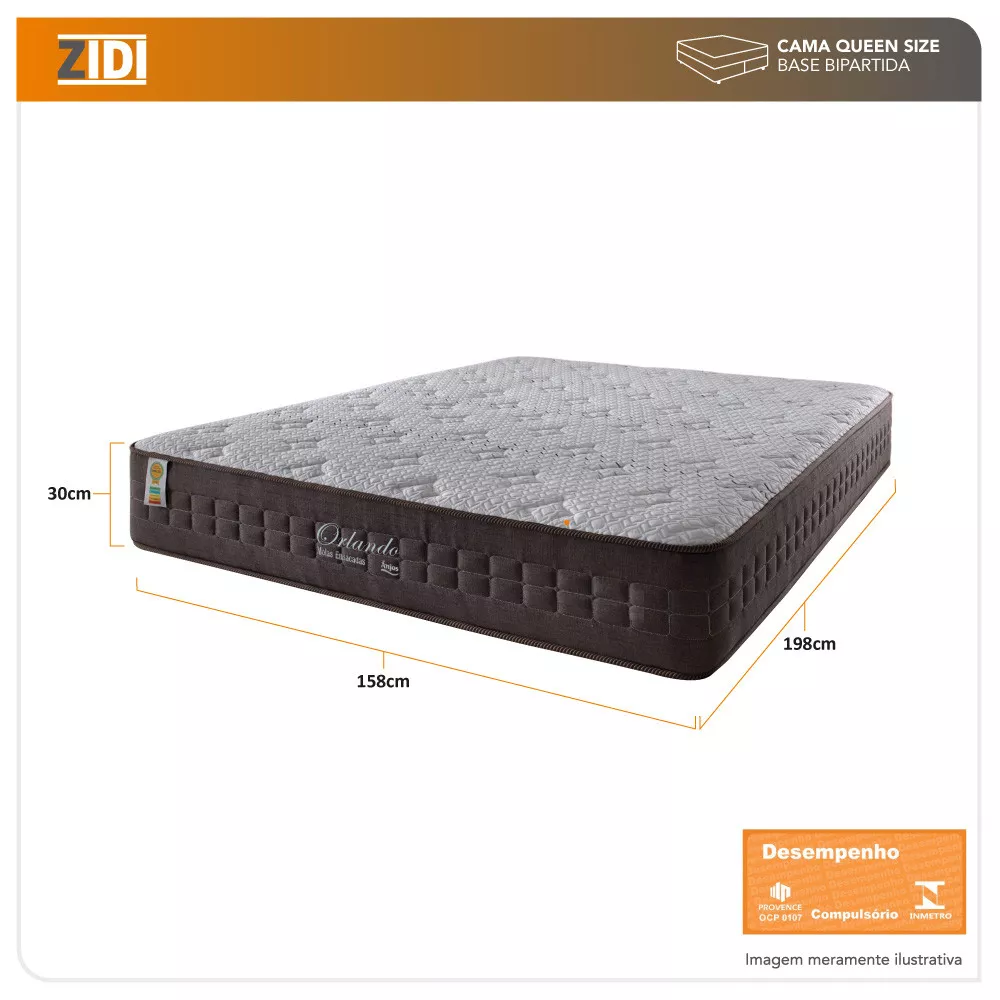 Colchão Queen com Molas Ensacadas Orlando 158x198x30cm