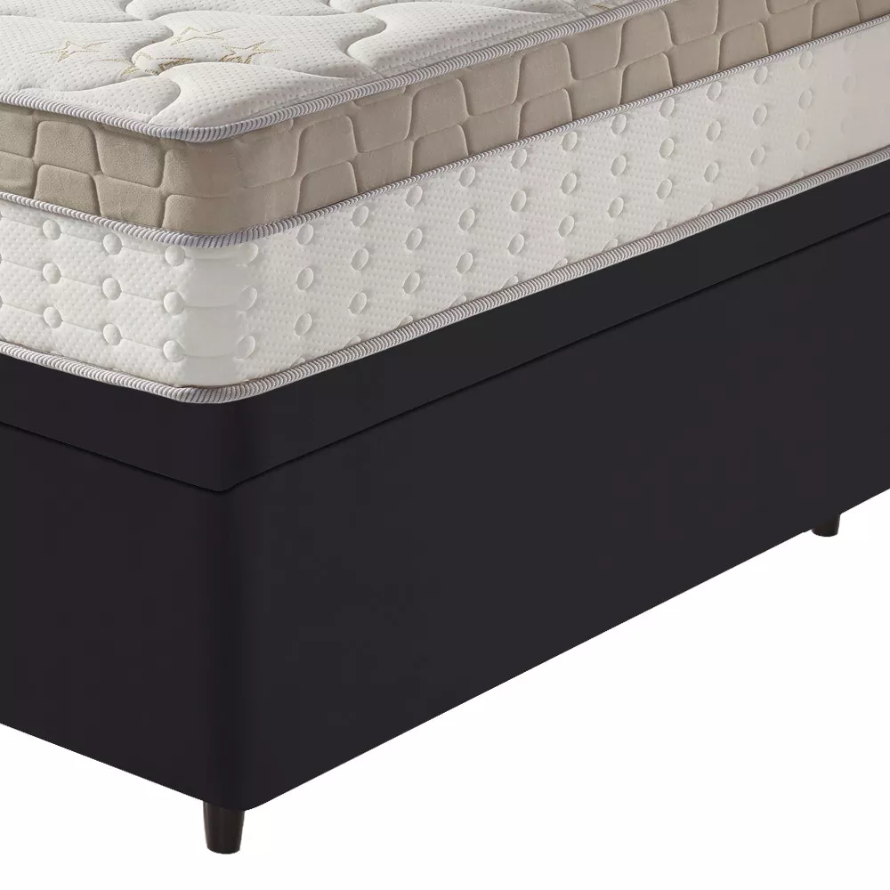 Cama Box Baú Solteiro King Preto + Colchão Molas Ensacadas Houston Pillow Inn 96x203x70cm