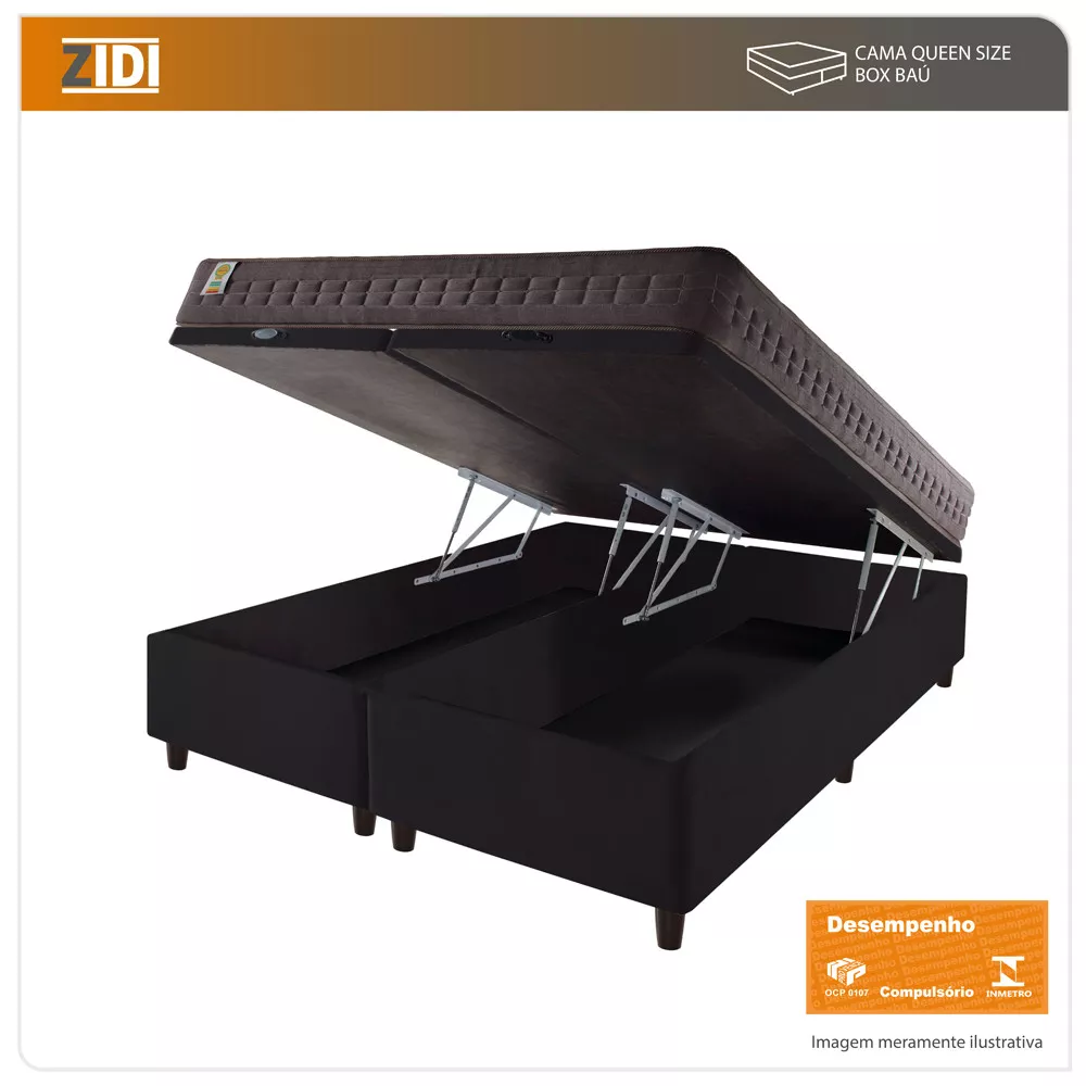 Cama Box Baú Queen Preto + Colchão Molas Ensacadas Orlando 158x198x72cm