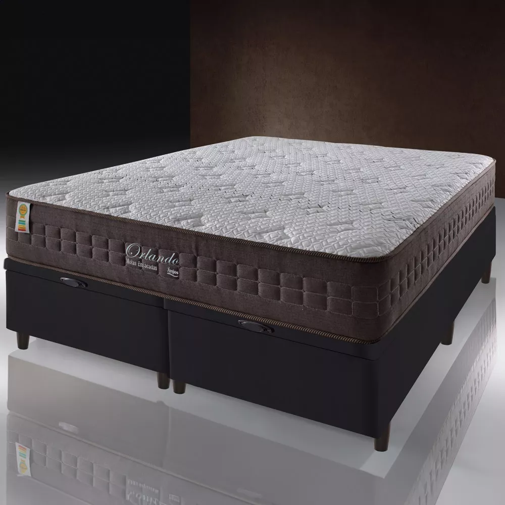 Cama Box Baú Queen Preto + Colchão Molas Ensacadas Orlando 158x198x72cm