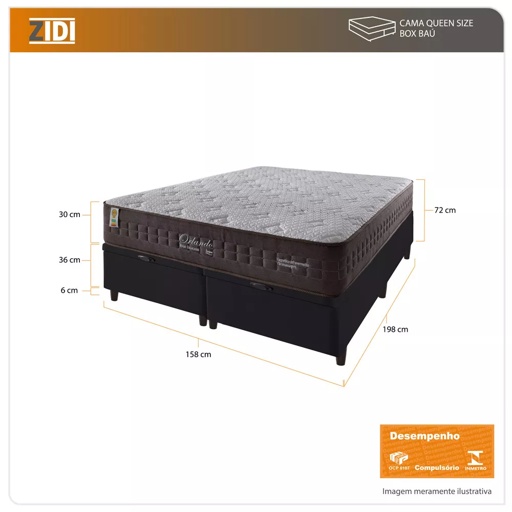Cama Box Baú Queen Preto + Colchão Molas Ensacadas Orlando 158x198x72cm