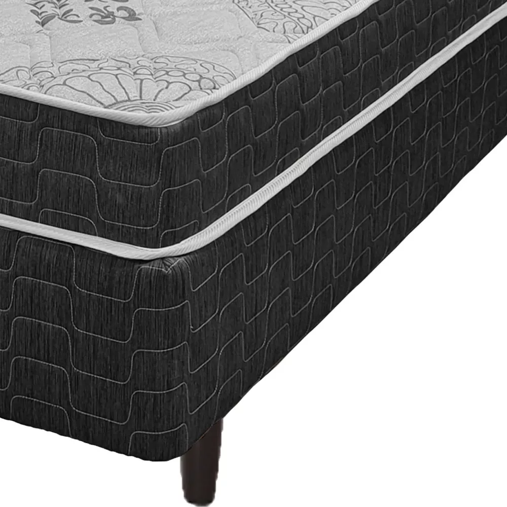 Cama Box Casal Preto + Colchão San Francisco Ortopédico Espuma D33 138x188x54cm