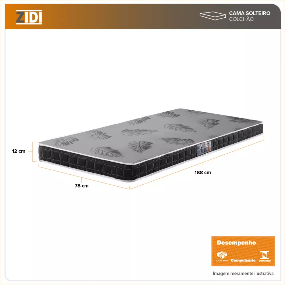 Colchão Solteiro Espuma D20 Querubin 78x188x12 Dupla Face Liso