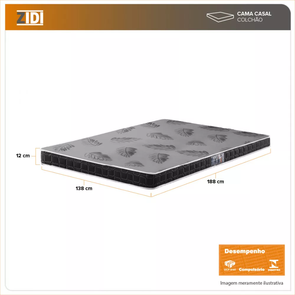 Colchão Casal Espuma D20 Querubin 138x188x12 Dupla Face Liso