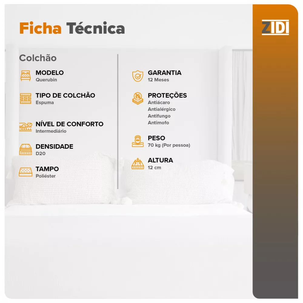 Colchão Casal Espuma D20 Querubin 138x188x12 Dupla Face Liso