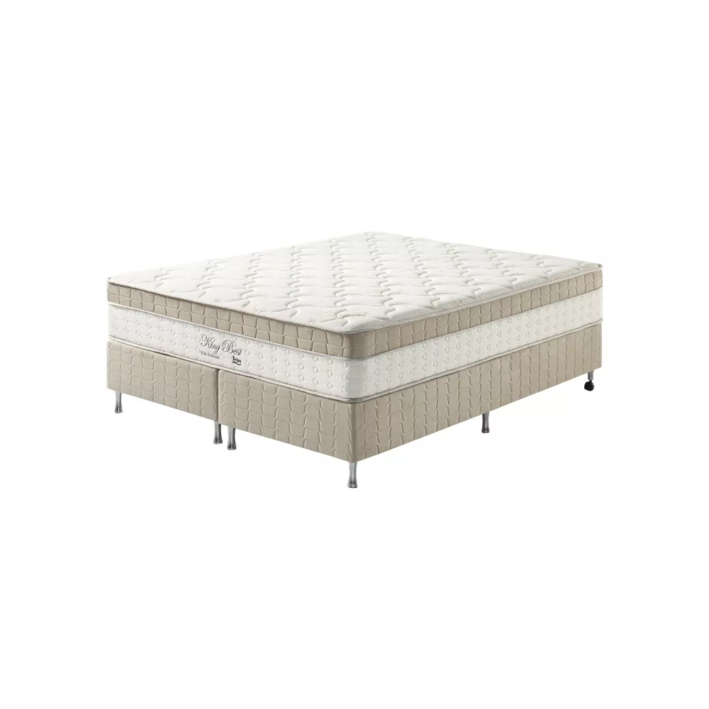 Cama Box King Bege + Colchão Molas Ensacadas Houston Pillow Inn 193x203x65cm