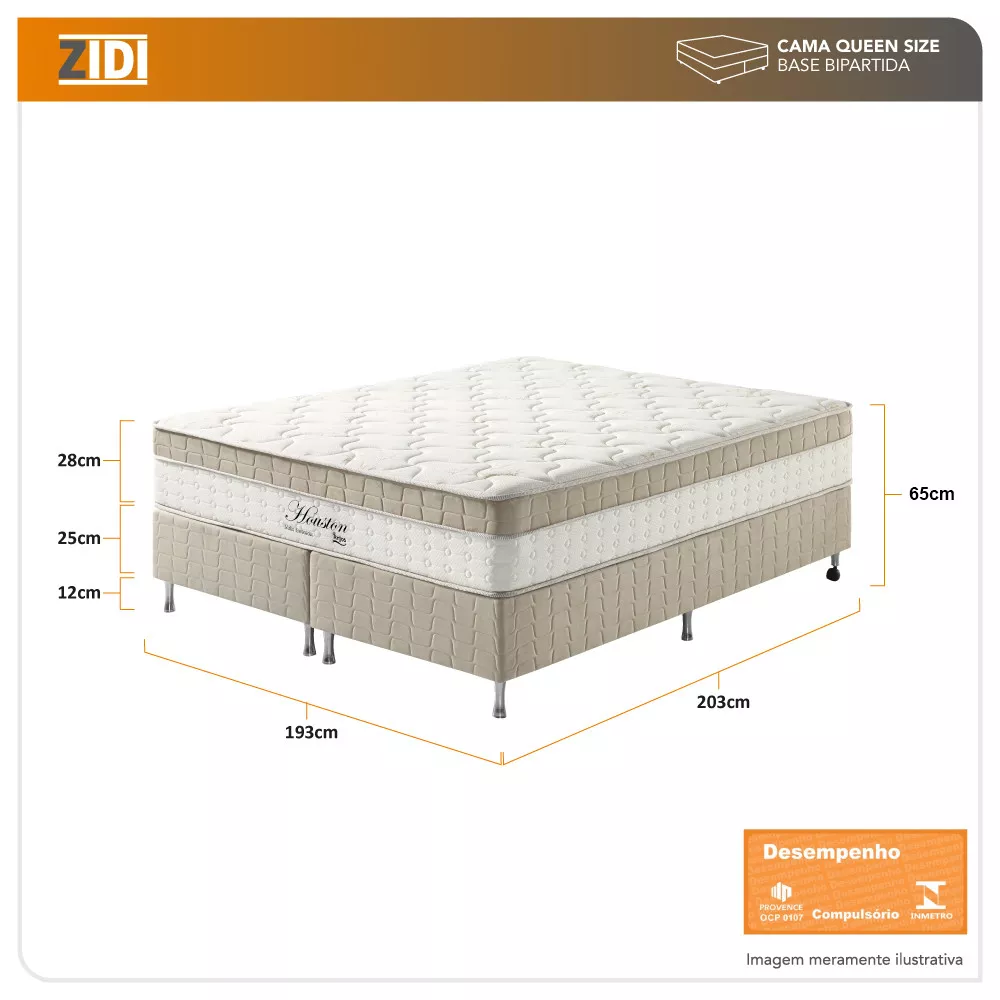Cama Box King Bege + Colchão Molas Ensacadas Houston Pillow Inn 193x203x65cm