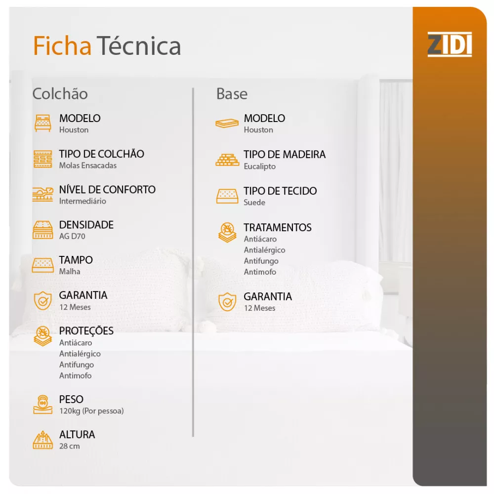 Cama Box King Bege + Colchão Molas Ensacadas Houston Pillow Inn 193x203x65cm