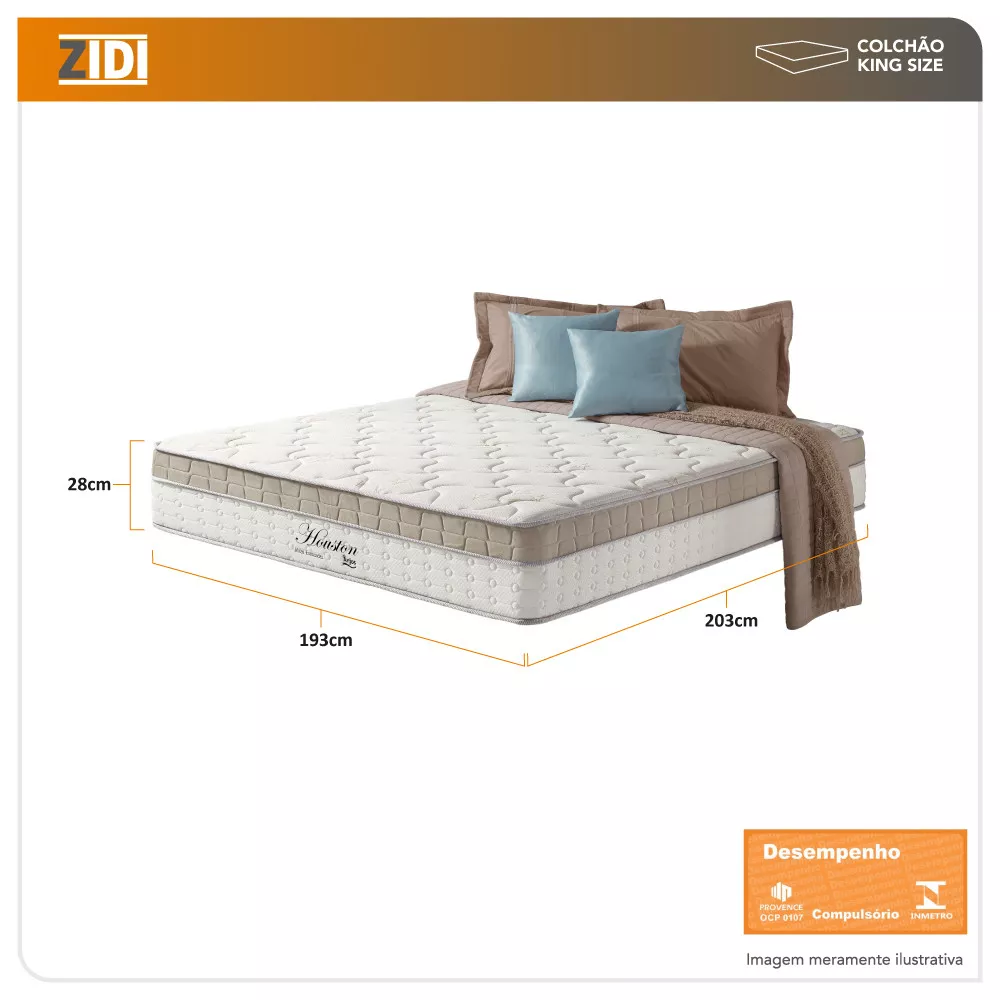 Colchão King Houston Molas Ensacadas Pillow In 193x203x28cm